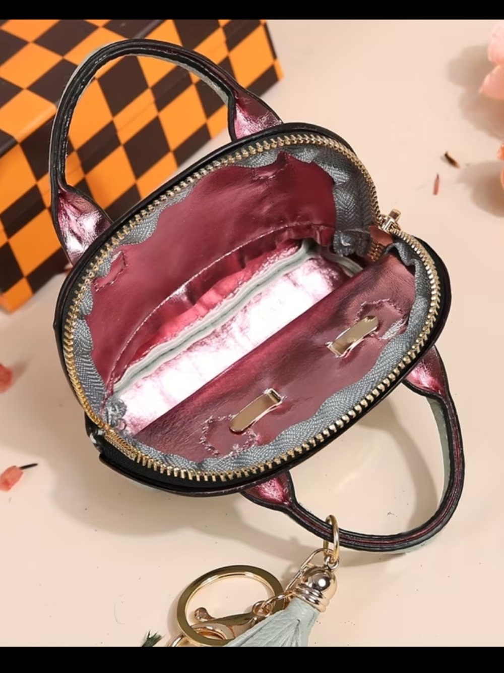 Stylish Pink Mini Dome Satchel with Tassel bag Charm keychain new - Picture 3 of 4